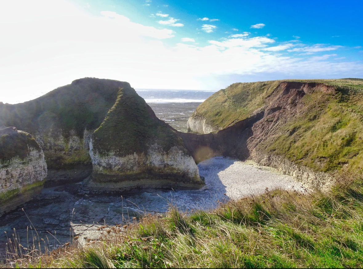 Filey beach to Filey Brigg with a stop at Flamborough Cliffs to say “hey” to the Drinking Dinosaur rock formation 🦖 Sunday 4th May